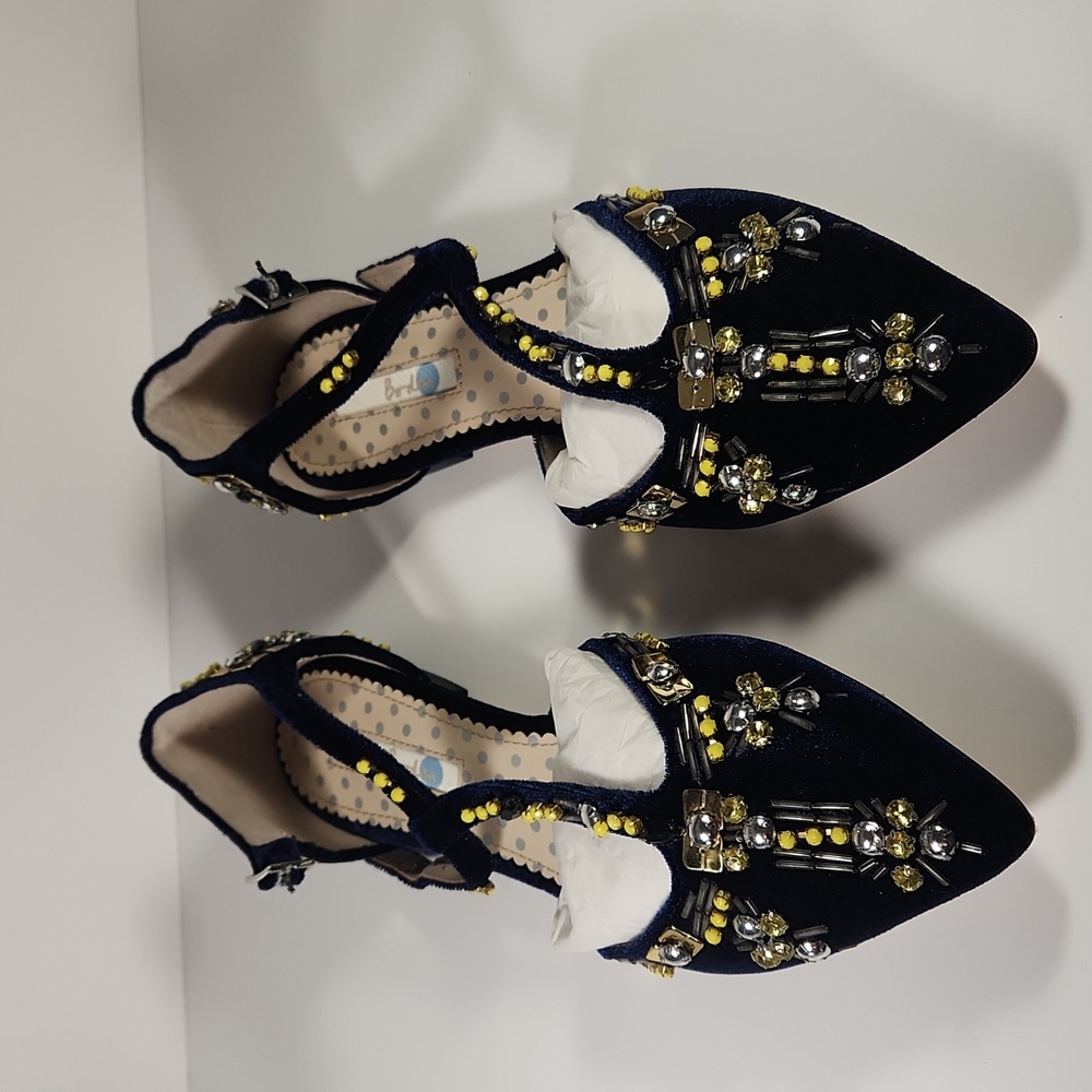 Boden t-strap velvet navy flats 39 nwt